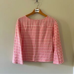 A New Day XS striped blouse with buttons down the back, peach & white, EUC